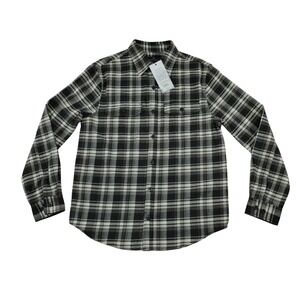 Rainforest Mens Plaid Flannel Button Down Shirt Black White‎ Grey Size M